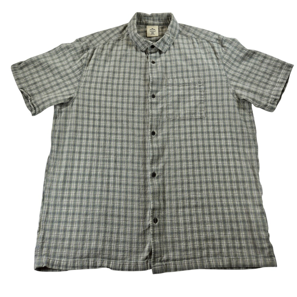 Rip Curl Mens XXL Plaid Short Sleeve Button Down Shirt Textured Cotton Grey